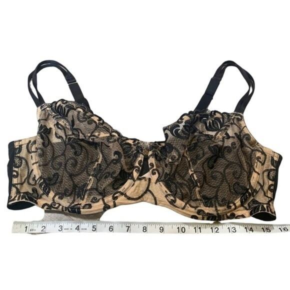 Cacique Lace Underwire Bra Tan Black Floral Sheer Size 44DD - Picture 7 of 7